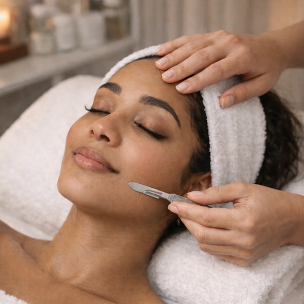 woman getting a dermaplane facial for skin exfoliation at carol stream spa