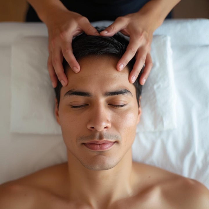 example of man getting a head massage for headache relief at carol stream spa
